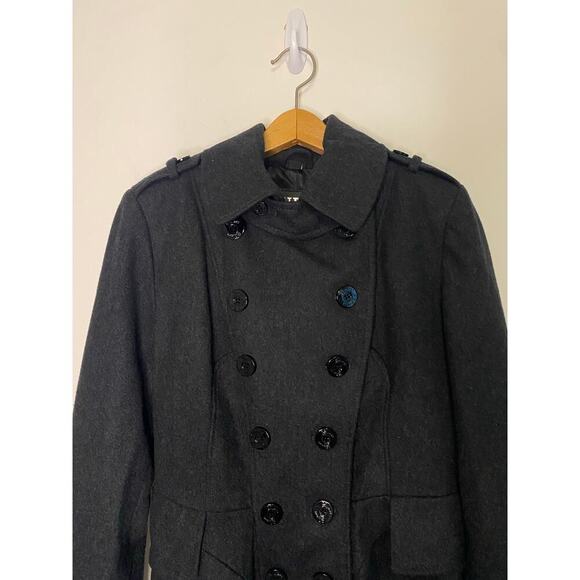 Women's Guess Pea Coat Jacket Long Wool Blend Buttons Preppy Classic Work Large - Picture 2 of 14